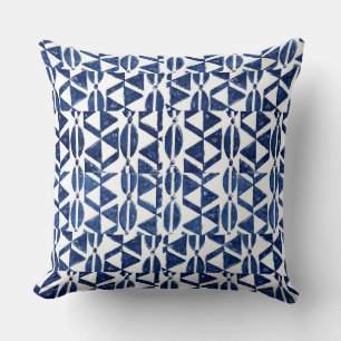 Indigo Blue Block Print  Throw Pillow