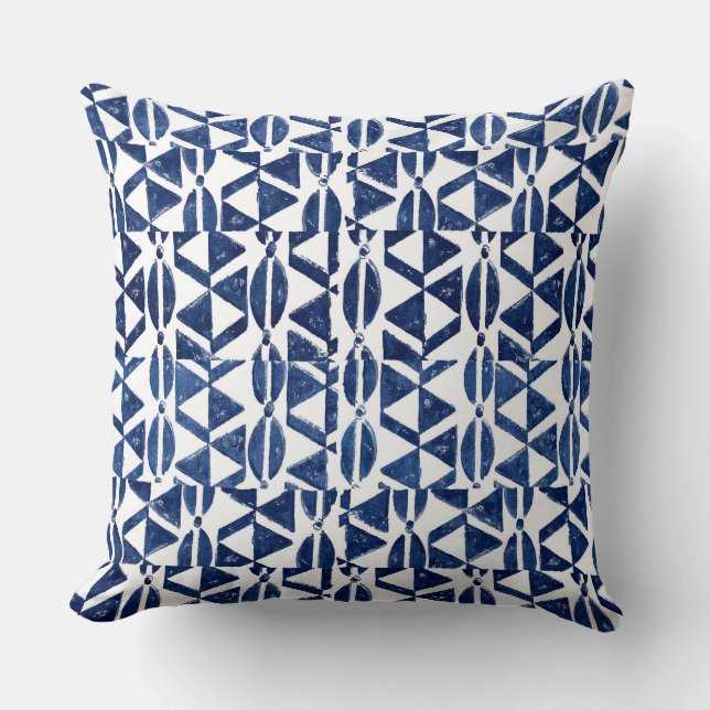 Indigo Blue Block Print  Throw Pillow (Front)