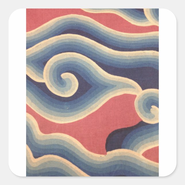 Indigo Blue Coral Japanese Wave Square Sticker (Front)
