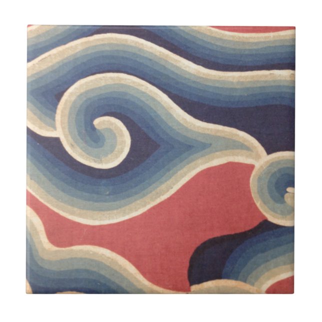 Indigo Blue Coral Japanese Wave Tile (Front)