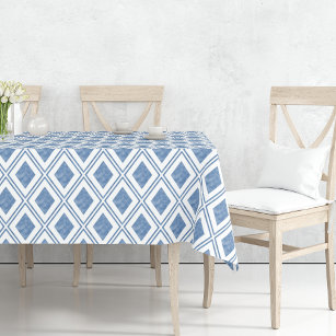 Indigo Blue Diamond Pattern Tablecloth