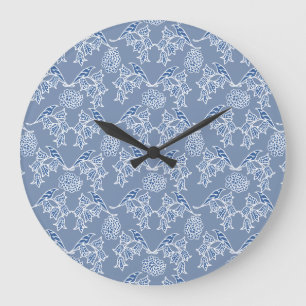 Indigo Blue Ethnic Floral Print Round Wall Clock