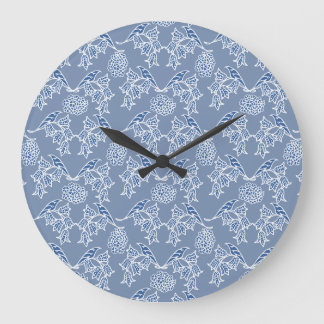 Indigo Blue Ethnic Floral Print Round Wall Clock