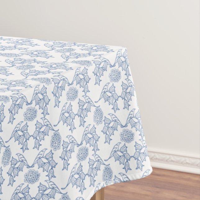 Indigo Blue Ethnic Floral Print Tablecloth (In Situ)