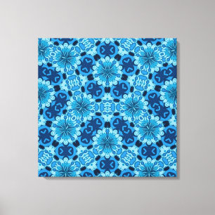 Indigo Blue Floral Chinese Tile Pattern Canvas Print