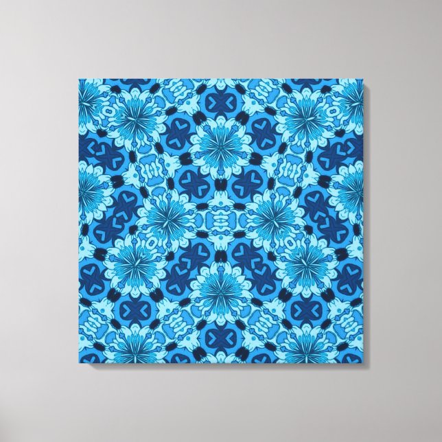 Indigo Blue Floral Chinese Tile Pattern Canvas Print (Front)
