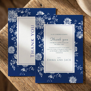 Indigo Blue Floral Chinoiserie Wedding Thank You Card