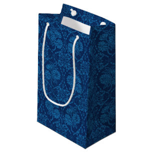 Indigo Blue Floral Faux Lace Pattern Small Gift Bag