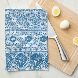 Indigo Blue Floral Faux Lace Pattern to Customize Kitchen Towel
