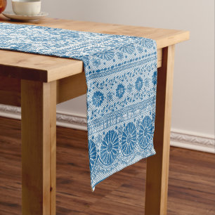 Indigo Blue Floral Faux Lace Pattern to Customize Short Table Runner