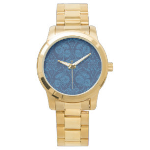Indigo Blue Floral Faux Lace Pattern Watch
