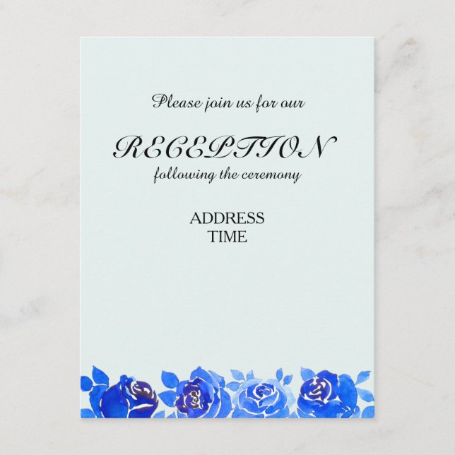 Indigo Blue Floral Reception Invitation Card (Front)