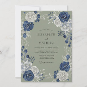 Indigo Blue Floral Romance Wedding Invitation