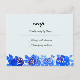 Indigo Blue Floral RSVP Invitation Card