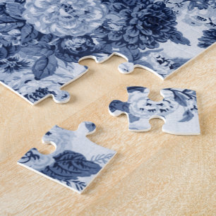 Indigo Blue Floral Toile No.3 Jigsaw Puzzle