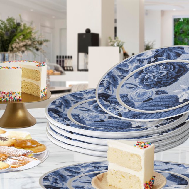 Indigo Blue Floral Toile No.3 Paper Plate (Creator Uploaded)