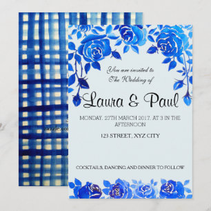 Indigo Blue Floral Wedding Card