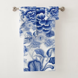 Indigo Blue Flowers Bath Towel Set
