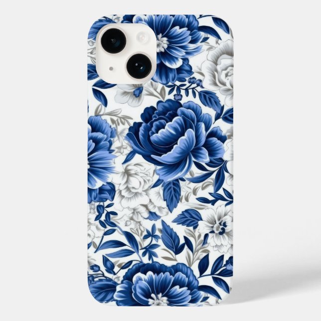 Indigo Blue Flowers Case-Mate iPhone Case (Back)
