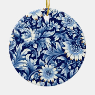Indigo Blue Flowers Ceramic Ornament