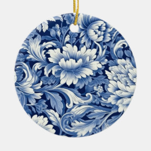 Indigo Blue Flowers Ceramic Ornament