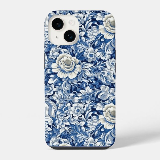 Indigo Blue Flowers iPhone Case (Back)