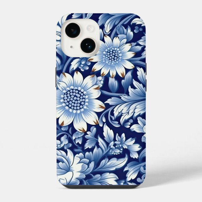 Indigo Blue Flowers iPhone Case (Back)