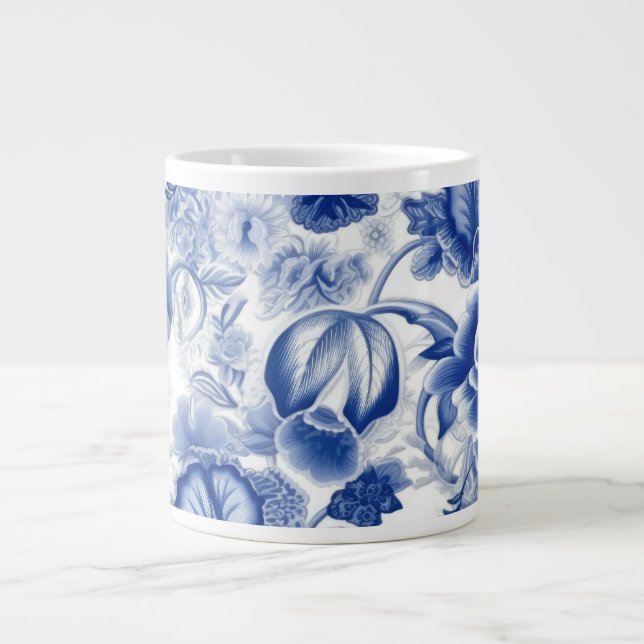 Indigo Blue Flowers Large Coffee Mug (Front)
