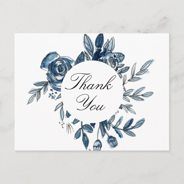 Indigo blue flowers thank you card (Front)