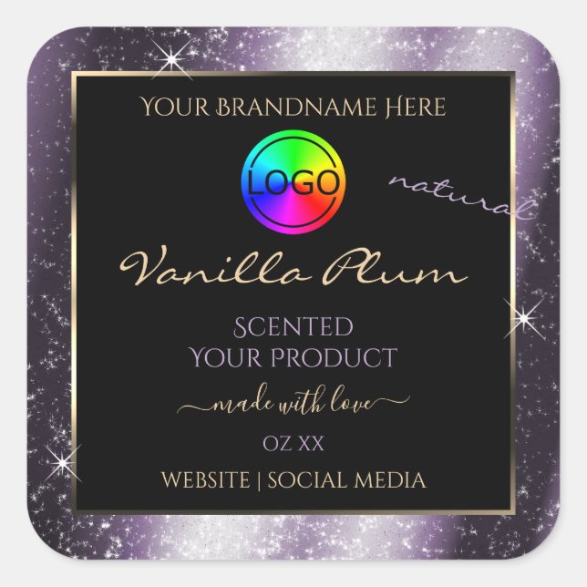 Indigo Blue Glitter Frame Product Label with Logo (Front)