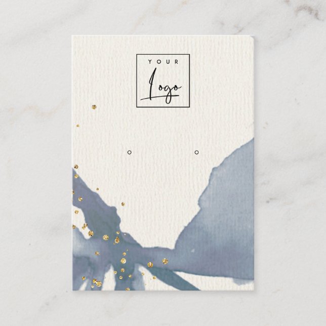 Indigo Blue Gold Abstract Earring Logo Display Business Card (Front)