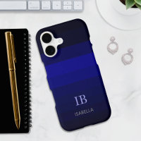 Indigo Blue Gradient Color Stripes with Monogram