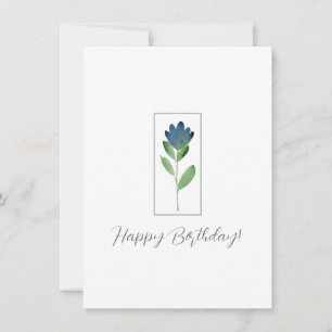 Indigo Blue, Green Watercolor Abstract Flower Card