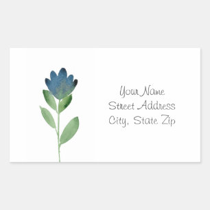 Indigo Blue, Green Watercolor Abstract Flower Sticker