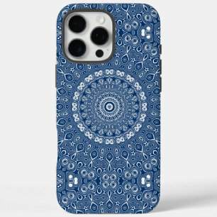 Indigo Blue Mandala Pattern iPhone 16 Pro Max Case