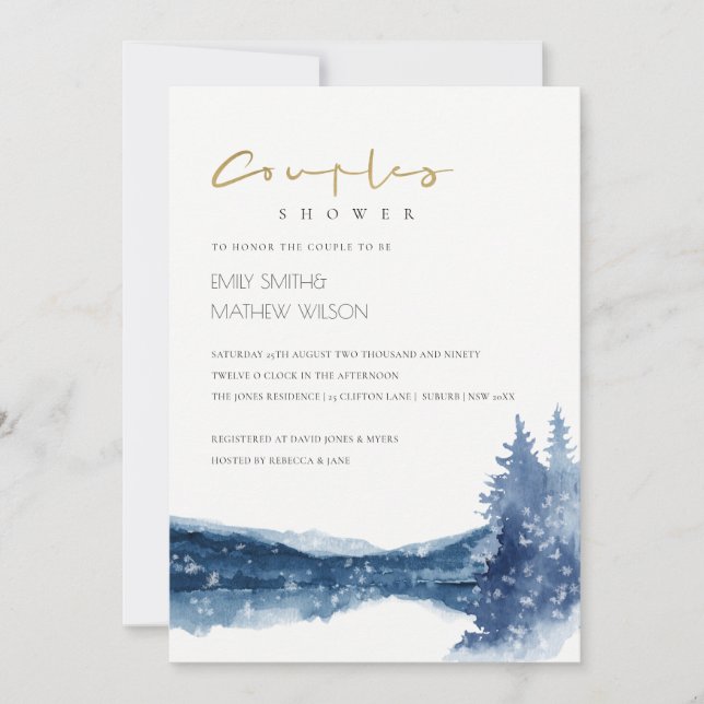 INDIGO BLUE MOUNTAIN LAKE COUPLES SHOWER INVITE (Front)