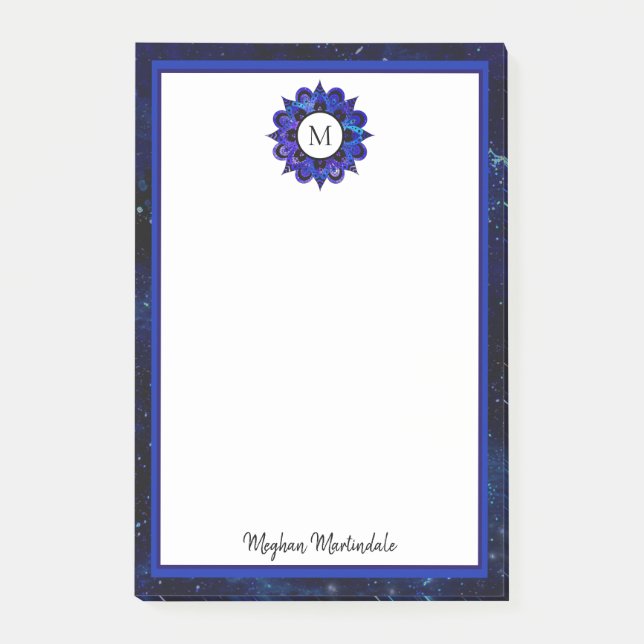 Indigo Blue Outer Space Galaxy Mandala Monogram Post-it Notes (Front)