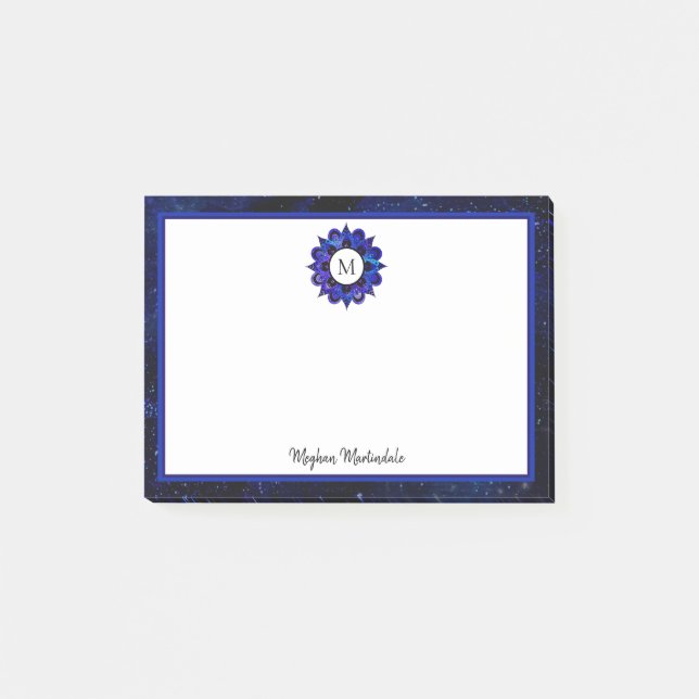 Indigo Blue Outer Space Galaxy Mandala Monogram Post-it Notes (Front)