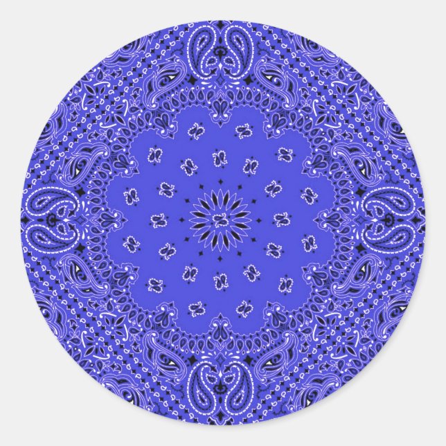 Indigo Blue Paisley Western Bandana Scarf Print Classic Round Sticker (Front)