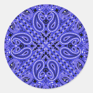 Indigo Blue Paisley Western Bandana Scarf Print Classic Round Sticker