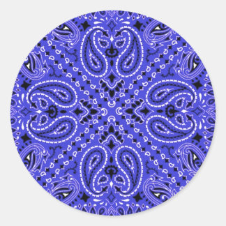 Indigo Blue Paisley Western Bandana Scarf Print Classic Round Sticker