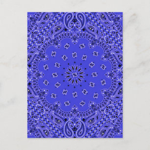 Indigo Blue Paisley Western Bandana Scarf Print Postcard