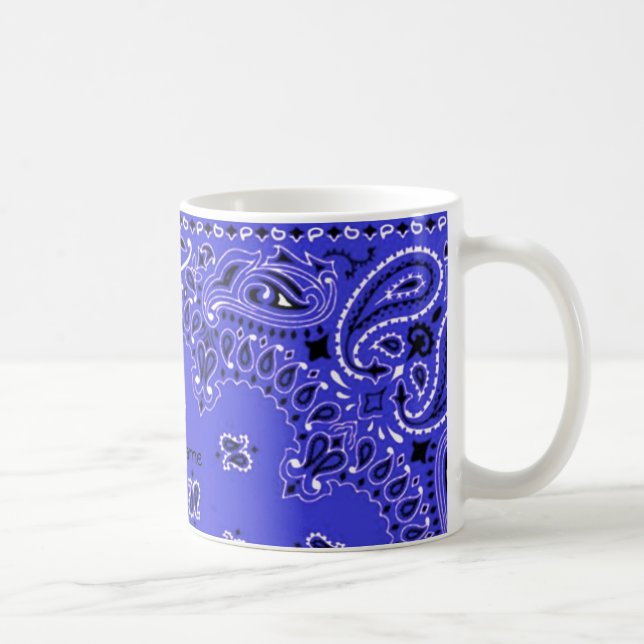 Indigo Blue Paisley Western Bandana Scarf YourName Coffee Mug (Right)