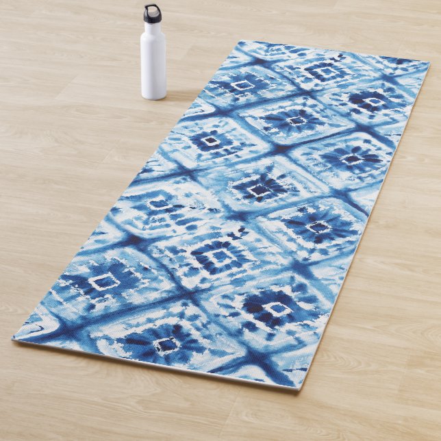 Indigo Blue Pattern Shibori Tie Dye Abstract Yoga Mat (In Situ)