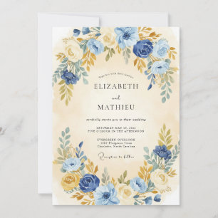 Indigo Blue Serene Botanical Wedding Invitation