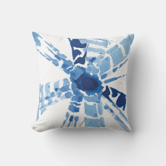 Indigo blue Shibori sunburst watercolor print Throw Pillow