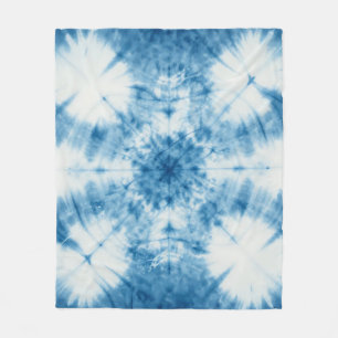 Indigo Blue Shibori Tie Dye Pattern Fleece Blanket