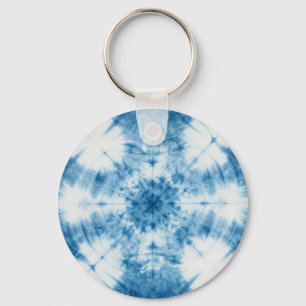 Indigo Blue Shibori Tie Dye Pattern Keychain
