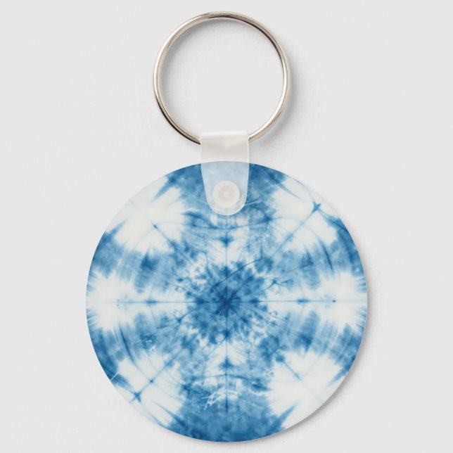 Indigo Blue Shibori Tie Dye Pattern Keychain (Front)