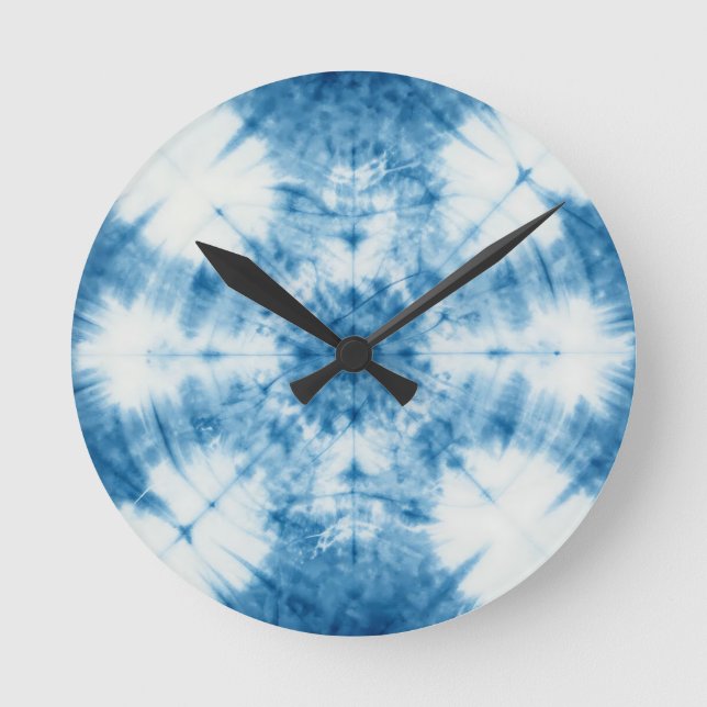 Indigo Blue Shibori Tie Dye Pattern Round Clock (Front)